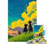 1000 Piece Jigsaw Puzzles for Teenagers Jigsaw Cats Gazing at Sunset Sky Jigsaw for Adults Relax Games Improve Memory Stress Reduction Gifts (Size 38x26cm)