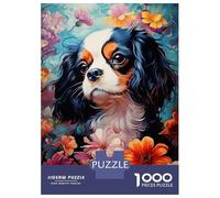 1000 Piece Jigsaw Puzzles for Teenagers Jigsaw Cavalier King Charles Spaniel in Flowers Jigsaw Hands-on Game Hand Speed Race Deal As Gifts for The Whole Family 38x26cm/1000pcs
