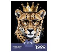 1000 Piece Jigsaw Puzzles for Teenagers Jigsaw Cheetah with Crown And Glasses Adult Jigsaw Puzzle Hands-on Game For Family Fun Help The Brain Exercise 38x26cm/1000pcs
