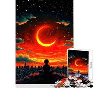 1000 Piece Jigsaw Puzzles for Teenagers Jigsaw Cityscape Under A Crescent Moon Educational Toy Birthday Gifts Fun Games Artists Collection, Fine Art Size 38x52cm