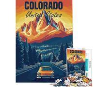 1000 Piece Jigsaw Puzzles for Teenagers Jigsaw Colorado Mountain Road Trip Poster Difficult And Challenge Home Art Decor Anti-Stress Toys Suitable for Ages 14 And Up (38X26CM)