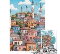 1000 Piece Jigsaw Puzzles for Teenagers Jigsaw Colorful Town with Minarets Puzzles for Adults Brain Teaser Game Enhance Memory for Birthday, Chrismas (Size 38x26cm)