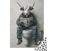 1000 Piece Jigsaw Puzzles for Teenagers Jigsaw Cow Reading Newspaper on Toilet-1 Puzzle for Adults DIY Toys But Fun And Humorous for Birthday, Chrismas 70x50cm/1000pcs