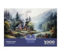 1000 Piece Jigsaw Puzzles for Teenagers Jigsaw Cozy Cabin by The River Jigsaw Relaxing Games Birthday Present Stress Reduction Gifts 38x26cm/1000pcs
