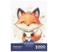1000 Piece Jigsaw Puzzles for Teenagers Jigsaw Cute Fox with Coffee Jigsaw Relaxing Games A Work of Art Unique Birthday And Gifts 70x50cm/1000pcs