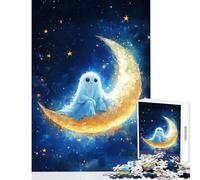 1000 Piece Jigsaw Puzzles for Teenagers Jigsaw Cute Ghost on The Moon Anti-Stress Toys Gift For Birthdays Hands-on Game Help The Brain Exercise Size 38x26cm