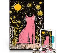 1000 Piece Jigsaw Puzzles for teenagers Jigsaw Cute Pink Cat Under the Stars Minimalist Illustration Stressabbau Geschenk zum Geburtstag50x70cm