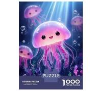 1000 Piece Jigsaw Puzzles for Teenagers Jigsaw Cute Pink Jellyfish Cartoon Illustration Puzzles for Adults Anti-Stress Toys Presents for Women for Birthday, Chrismas 70x50cm/1000pcs