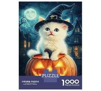 1000 Piece Jigsaw Puzzles for Teenagers Jigsaw Cute Witch Cat on Pumpkin Teenager Puzzles Relaxing Games For Family Fun Deal As Gifts for The Whole Family 70x50cm/1000pcs