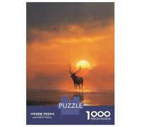 1000 Piece Jigsaw Puzzles for Teenagers Jigsaw Deer Silhouette at Sunset Jigsaw Puzzle Family Games Home Decoration Unique Birthday And Gifts 70x50cm/1000pcs