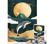 1000 Piece Jigsaw Puzzles for Teenagers Jigsaw Dolphin Leap Under Moon Educational Toy Birthday Gift Brain Teaser Game Help The Brain Exercise size 50x75cm