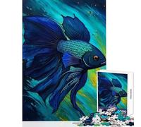 1000 Piece Jigsaw Puzzles for Teenagers Jigsaw Elegant Blue Green Betta Fish Painting Toy Wall Decor Birthday Gifts Educational Game Help The Brain Exercise Size 38x26cm