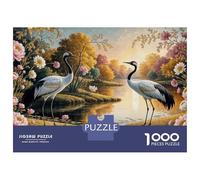 1000 Piece Jigsaw Puzzles for Teenagers Jigsaw Elegant Cranes in Floral Landscape Painting Jigsaw Puzzle Brain Teaser Game Home Decoration Deal As Gifts for The Whole Family 70x50cm/1000pcs