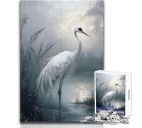 1000 Piece Jigsaw Puzzles for Teenagers Jigsaw Elegant White Crane in Misty Waters Beautiful Design Game Difficult Hard Art Work Gift Size 38x26cm