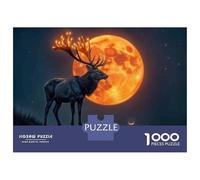 1000 Piece Jigsaw Puzzles for Teenagers Jigsaw Elk with Antlers on Full Moon Night Jigsaw Relaxing Games Birthday Present Stress Reduction Gifts 52x38cm/1000pcs
