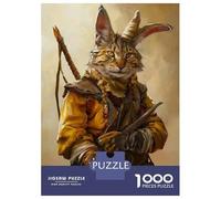1000 Piece Jigsaw Puzzles for Teenagers Jigsaw Fantasy Cat Warrior Art Print Puzzle for Adults Relax Games Home Decoration Stress Reduction Gifts 52x38cm/1000pcs