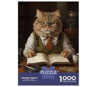 1000 Piece Jigsaw Puzzles for Teenagers Jigsaw Fat Cat Reading Book Cute Jigsaw Puzzle Anti-Stress Toys Wall Decoration for Birthday, Chrismas 52x38cm/1000pcs