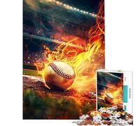 1000 Piece Jigsaw Puzzles for Teenagers Jigsaw Flaming Baseball Fun at Home Activities, Tough Challenge Hands-on Game for And 14 Years And over (38x52cm)