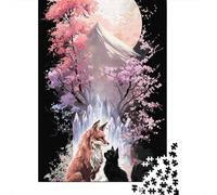 1000 Piece Jigsaw Puzzles for Teenagers Jigsaw Fox And Cat in Moonlit Forest Puzzles for Adults Anti-Stress Toys Presents for Women for Birthday, Chrismas 38x26cm/1000pcs