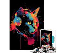 1000 Piece Jigsaw Puzzles for Teenagers Jigsaw Funk Cat Practical Game Challenging Game Toys Birthday Gifts Home Decoration (Size 38x52cm)
