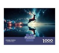 1000 Piece Jigsaw Puzzles for Teenagers Jigsaw Galaxy Deer Reflection Art Print Jigsaw Puzzle DIY Toys For Family Fun for Birthday, Chrismas 38x26cm/1000pcs