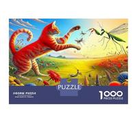 1000 Piece Jigsaw Puzzles for Teenagers Jigsaw Garden Cat Vs Praying Mantis Jigsaw Family Game Hand Speed Race Unique Birthday And Gifts 38x26cm/1000pcs