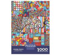 1000 Piece Jigsaw Puzzles for Teenagers Jigsaw Geometric Abstract Mosaic Cubism Elephant Art Jigsaw Hands-on Game Hand Speed Race Deal As Gifts for The Whole Family 52x38cm/1000pcs
