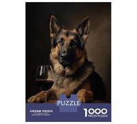 1000 Piece Jigsaw Puzzles for Teenagers Jigsaw German Shepherd Wine Adult Puzzles Relax Games Presents for Women Help The Brain Exercise 38x26cm/1000pcs