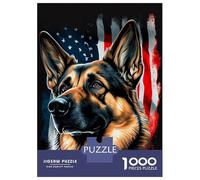 1000 Piece Jigsaw Puzzles for Teenagers Jigsaw German ShepherdUSA Flag Jigsaw for Adults Hands-on Game But Fun And Humorous Help The Brain Exercise 52x38cm/1000pcs