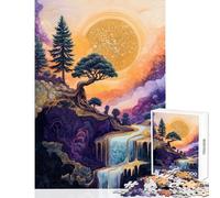 1000 Piece Jigsaw Puzzles for Teenagers Jigsaw Golden Purple Waterfall Landscape Bonsai Tree Brain Teaser Game for The Whole Family Toy Wall Decor Parent-child Interaction (38x26cm)