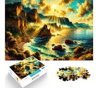 1000 Piece Jigsaw Puzzles for teenagers Jigsaw Golden Sunset Coast Hands-on-Spiel mit passendem Poster und Quizblatt75x50cm