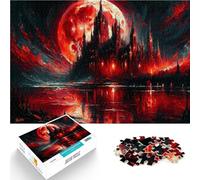 1000 Piece Jigsaw Puzzles for teenagers Jigsaw Gothic Castle Under Blood Moon Schwierig Schwer Wichtelgeschenke38x26cm