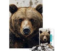 1000 Piece Jigsaw Puzzles for Teenagers Jigsaw Grizzly Bear Portrait Against Grunge Wall Puzzles for Adults Family Game Difficult Challenge Stress Reduction Gifts (Size 50x75cm)