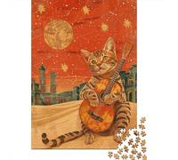 1000 Piece Jigsaw Puzzles for Teenagers Jigsaw Guitar Playing Cat Art Print-3 Jigsaw Hands-on Game Hand Speed Race Deal As Gifts for The Whole Family 52x38cm/1000pcs