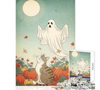 1000 Piece Jigsaw Puzzles for Teenagers Jigsaw Halloween Cat And Ghost Educational Toy Birthday Gift Brain Teaser Game Help The Brain Exercise size 38x52cm