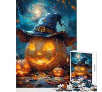 1000 Piece Jigsaw Puzzles for Teenagers Jigsaw Halloween Jack-o'-Lantern with Hat Educational Games A Work of Art DIY Toys with Matching Poster And Trivia Sheet (38X52CM)