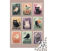 1000 Piece Jigsaw Puzzles for Teenagers Jigsaw Halloween Stamps Collection Puzzles for Adults Anti-Stress Toys Presents for Women for Birthday, Chrismas 52x38cm/1000pcs
