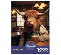 1000 Piece Jigsaw Puzzles for Teenagers Jigsaw Highland Cow Drinking Beer Adult Jigsaw Puzzle Hands-on Game For Family Fun Help The Brain Exercise 38x26cm/1000pcs