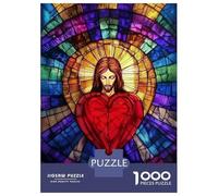 1000 Piece Jigsaw Puzzles for Teenagers Jigsaw Jesus Sacred Heart Stained Glass Jigsaw Hands-on Game Hand Speed Race Deal As Gifts for The Whole Family 52x38cm/1000pcs