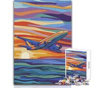 1000 Piece Jigsaw Puzzles for Teenagers Jigsaw Jet Airplane Sunset Flight Beautiful Design Game Difficult Hard Art Work Gift Size 38x52cm