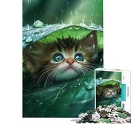 1000 Piece Jigsaw Puzzles for Teenagers Jigsaw Kitten Sheltering Under Leaf Fun at Home Activities, Tough Challenge Hands-on Game for And 14 Years And over (38x52cm)