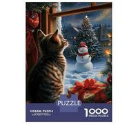 1000 Piece Jigsaw Puzzles for Teenagers Jigsaw Kitten Watching Christmas Adult Jigsaw Hands-on Game Enhance Memory Stress Reduction Gifts 70x50cm/1000pcs