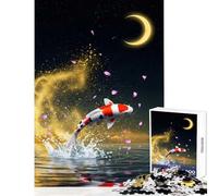 1000 Piece Jigsaw Puzzles for Teenagers Jigsaw Koi Fish Leaping Under Crescent Moon Educational Toy Birthday Gifts Fun Games Artists Collection, Fine Art Size 38x26cm