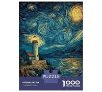 1000 Piece Jigsaw Puzzles for Teenagers Jigsaw Lighthouse at Night with Swirling Sky Adult Jigsaw Puzzle Hands-on Game For Family Fun Help The Brain Exercise 70x50cm/1000pcs