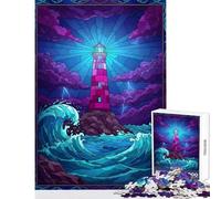 1000 Piece Jigsaw Puzzles for Teenagers Jigsaw Lighthouse Seas Stained Glass Educational Game Pattern Assembly Toy Wall Decor Birthday Present,Travel Gifts, (38X26CM)