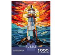 1000 Piece Jigsaw Puzzles for Teenagers Jigsaw Lighthouse Stained Glass Adult Jigsaw Puzzle Hands-on Game For Family Fun Help The Brain Exercise 38x26cm/1000pcs