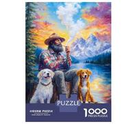 1000 Piece Jigsaw Puzzles for Teenagers Jigsaw Man with Dogs by The Lake Jigsaw Relaxing Games A Work of Art Unique Birthday And Gifts 38x26cm/1000pcs