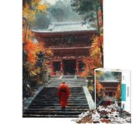 1000 Piece Jigsaw Puzzles for Teenagers Jigsaw Monk Ascending Temple Steps in Autumn Puzzles for Adults Brain Teaser Game Enhance Memory for Birthday, Chrismas (Size 38x52cm)