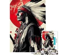 1000 Piece Jigsaw Puzzles for Teenagers Jigsaw Native American Warrior Difficult And Challenge A Work of Art Fun Games Suitable for People Aged 14 And Above (38X26CM)