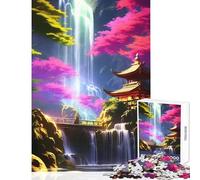 1000 Piece Jigsaw Puzzles for Teenagers Jigsaw Neon Waterfall Temple Toy Wall Decor Birthday Gift Hands-on Game Artists Collection, Fine Art Size 38x52cm